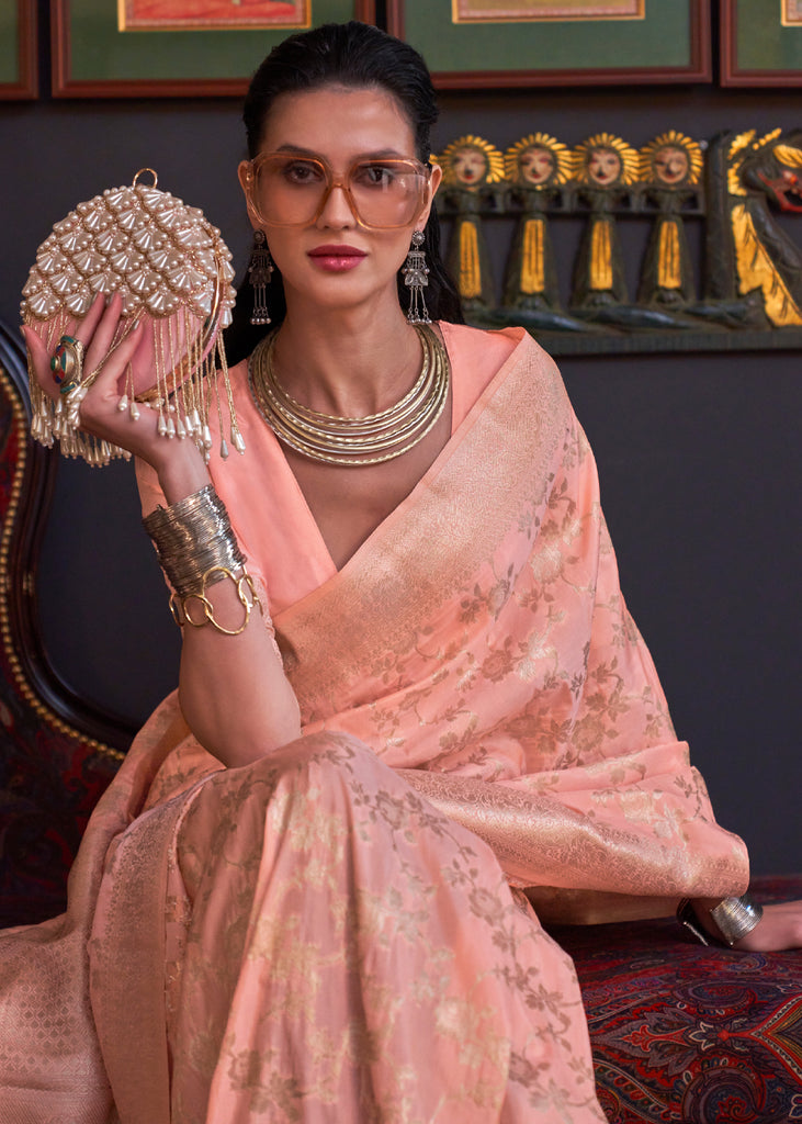 Peach Color Soft Banarasi Silk Saree – StylebyPanaaash